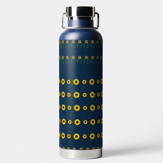 Modern Rustic Chic Sunflower Patterns  Water Bottle (Back)