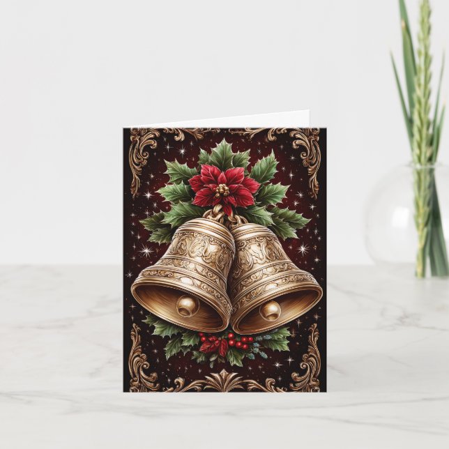 Modern Rustic Christmas Bells  Holiday Card (Front)