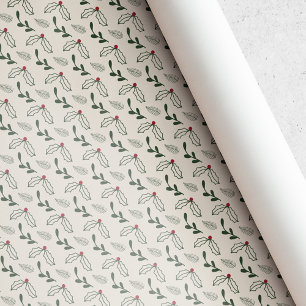 Modern Rustic Christmas Berries and Foliage Wrapping Paper