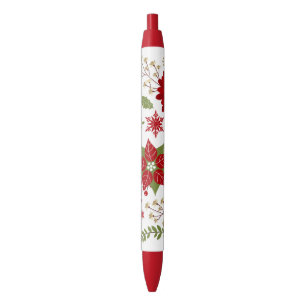 modern rustic Christmas flowers Black Ink Pen