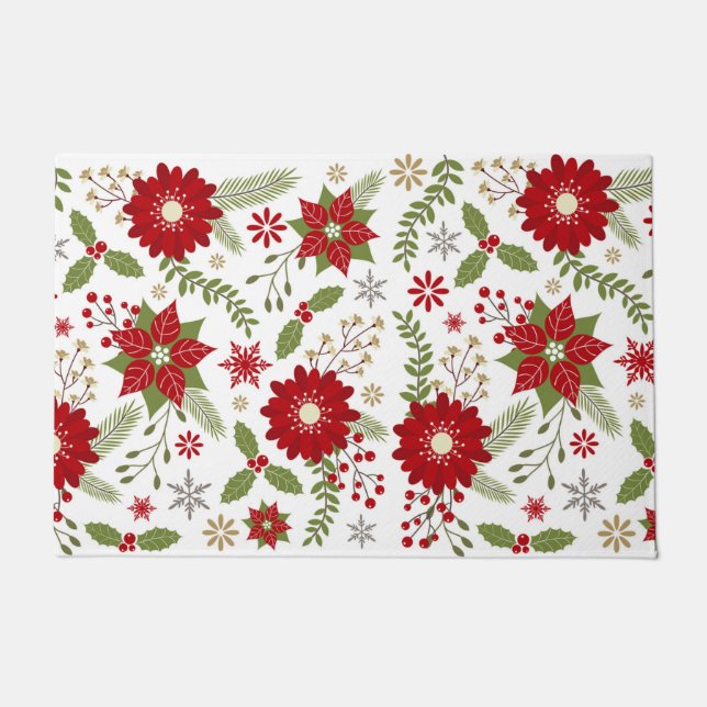 modern rustic Christmas flowers Doormat (Front)