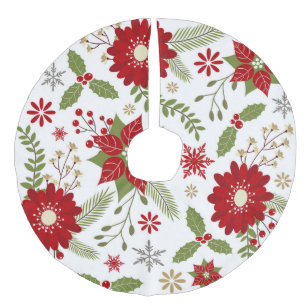 modern rustic Christmas flowers Faux Linen Tree Skirt