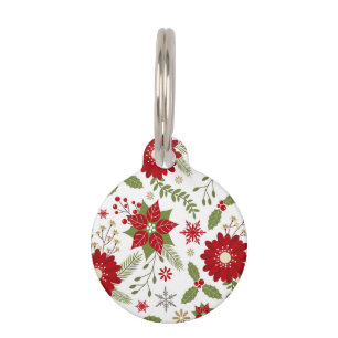 modern rustic Christmas flowers Pet Tag