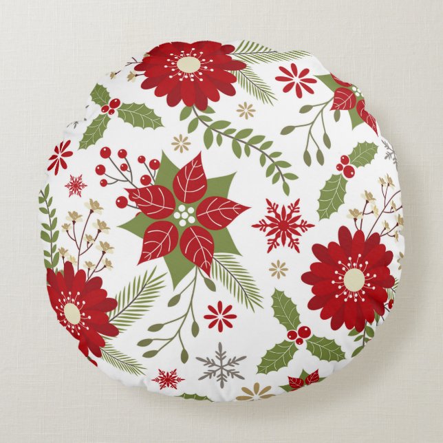 modern rustic Christmas flowers Round Cushion (Front)