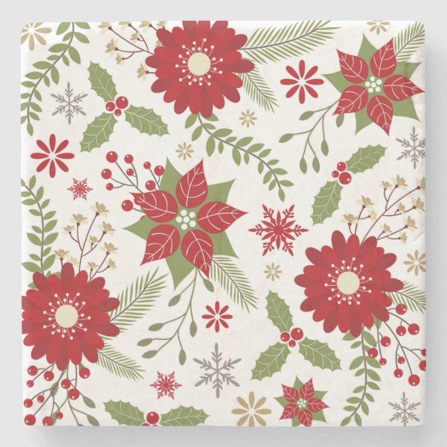modern rustic Christmas flowers Stone Coaster (Front)
