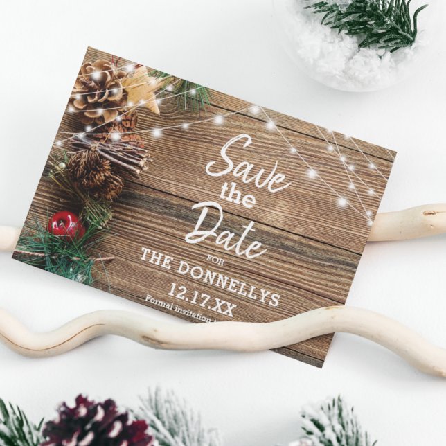 Modern Rustic Christmas Party Save the Date Announcement Postcard (Creator Uploaded)