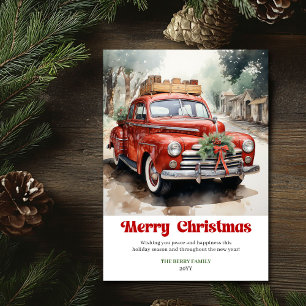 Modern rustic Christmas red car holiday design