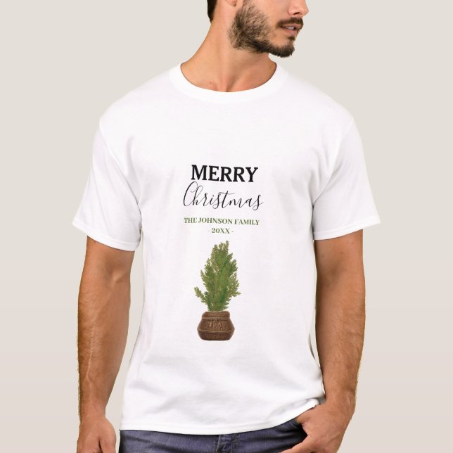 Modern Rustic Christmas Tree Holiday T-Shirt (Front)