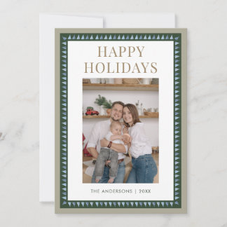 Modern Rustic Christmas Tree Pattern Family Photo Holiday Card
