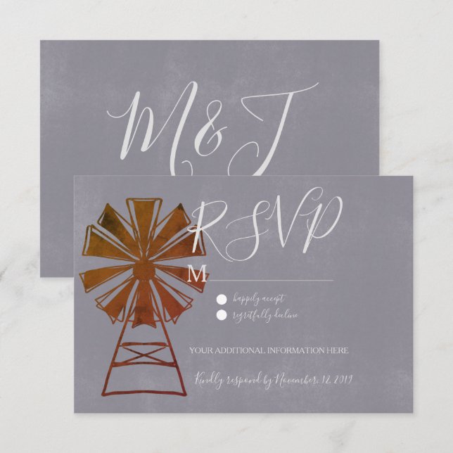 Modern Rustic Country Windmill Stone Invitation (Front/Back)