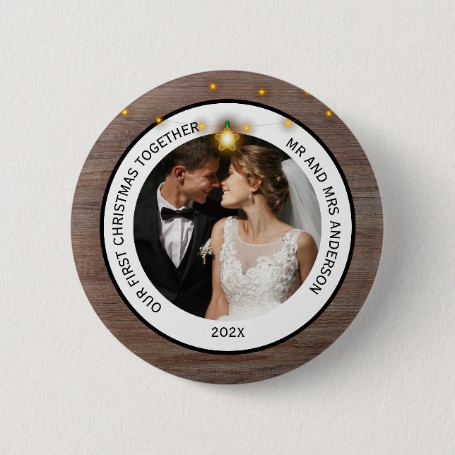 Modern Rustic Couples First Christmas Together  6 Cm Round Badge (Front)