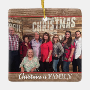 Modern Rustic Custom 2-photo Family Photo Ceramic Ornament