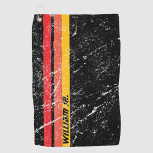 Modern Rustic Custom Name Red Orange Yellow Line Golf Towel