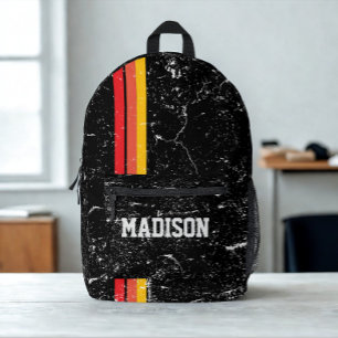 Modern Rustic Custom Name Red Orange Yellow Line Printed Backpack