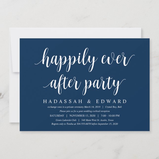 Modern Rustic Cute Navy Blue, Wedding Elopement Invitation (Front)