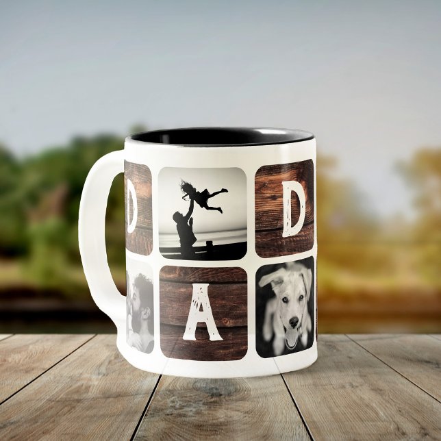 Modern Rustic Daddy Retro Cool Photo Collage Two-Tone Coffee Mug (Creator Uploaded)