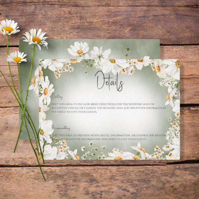 Modern Rustic Daisy Frame Green Wedding Details Enclosure Card (Creator Uploaded)