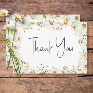 Modern Rustic Daisy Frame Wedding Thank You Card