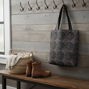 Modern Rustic Damask Leather Quilt Pattern Tote Bag