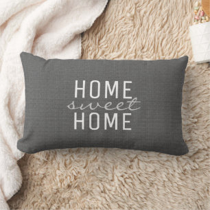 Modern rustic dark gray burlap Home Sweet Family Lumbar Cushion
