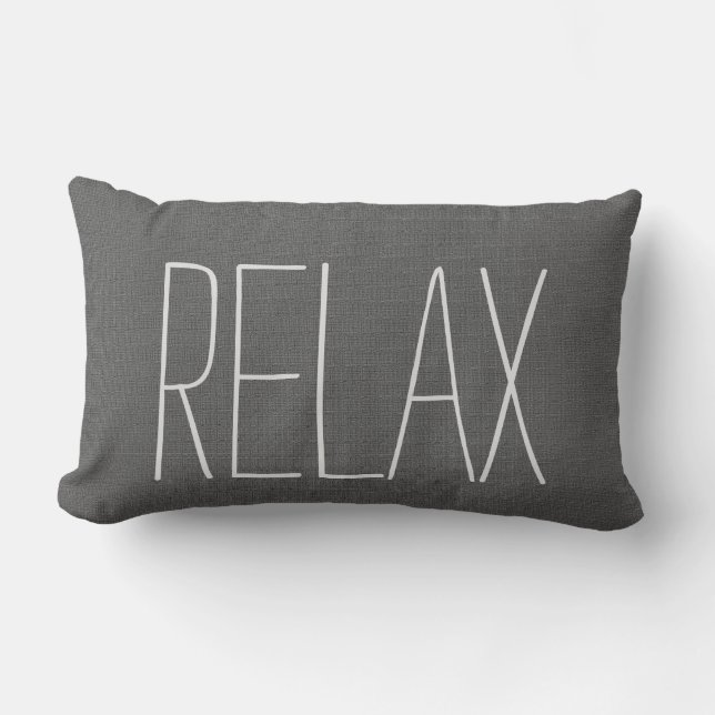 Modern rustic dark grey burlap Relax script Lumbar Cushion (Front)