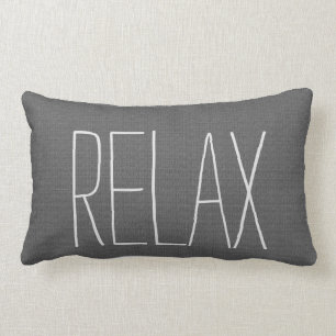 Modern rustic dark grey burlap Relax script Lumbar Cushion