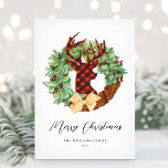 Modern Rustic Deer Christmas Wreath Non-Photo Holiday Card<br><div class="desc">Wish your friends and family a happy holiday season with this rustic buffalo check Christmas wreath design. Personalise with your holiday greeting and family name.</div>