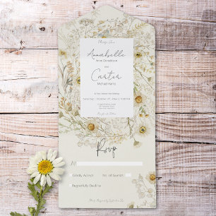 Modern Rustic Dried Daisies Floral No Dinner All In One Invitation