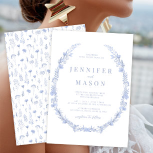 Modern rustic dusty blue floral wedding Invitation