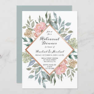 Modern Rustic Dusty Chic Floral Rehearsal Dinner Invitation