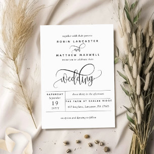 Modern Rustic, Elegant Modern Script Wedding Invitation