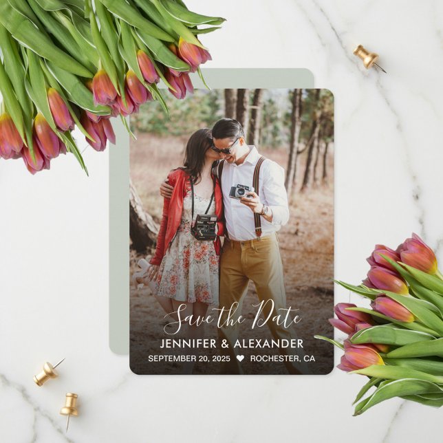 Modern rustic elegant photo Save The Date (Modern rustic photo wedding Save the Date card. You can add your own photo and text.)