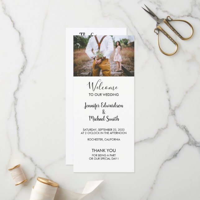 Modern rustic elegant photo wedding program (Front/Back In Situ)