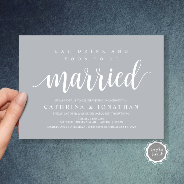 Modern Rustic, Engagement Party Celebration Invita Invitation (Modern Wedding Engagement Party Invitation Card, Eat, Drink and Soon To Be Married, Chill Grey)