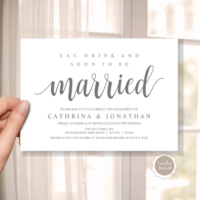 Modern Rustic, Engagement Party Celebration Invita Invitation (Modern Wedding Engagement Party Invitation Card, Eat, Drink and Soon To Be Married, Dark Grey)