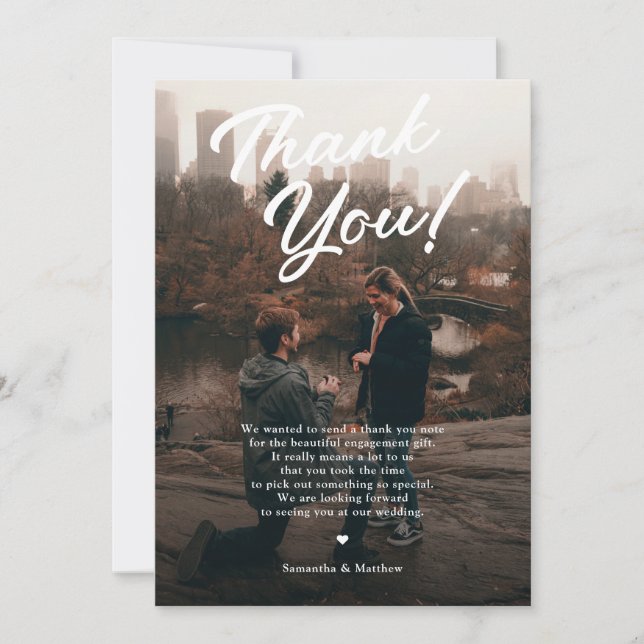 Modern Rustic Engagement Party Thank You Card (Front)