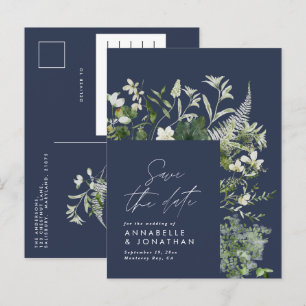 Modern rustic eucalyptus botanical elegant blue announcement postcard