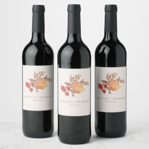 Modern Rustic Fall Boho Flower Wedding  Wine Label