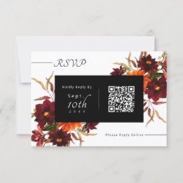 Modern Rustic Fall Floral QR Code Wedding RSVP Card