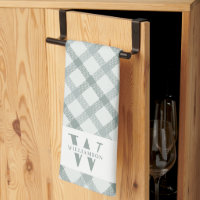 Modern Rustic Family Monogram Green Gingham Plaid