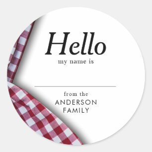 Modern Rustic Family Reunion Gingham Name Classic Round Sticker