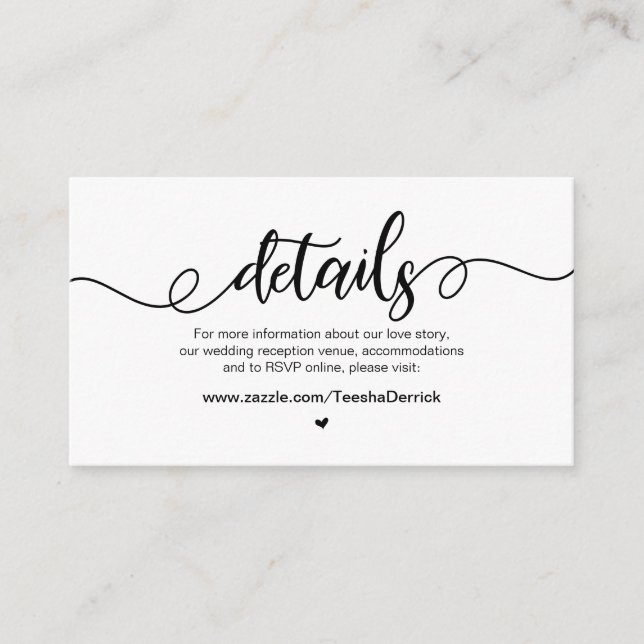 Modern Rustic Farm, Black Font,  Wedding Details Enclosure Card (Front)