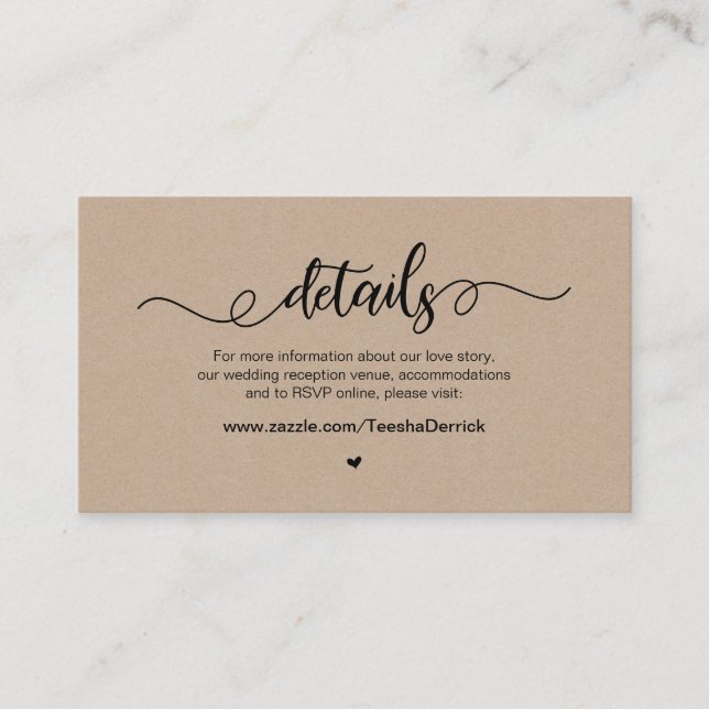 Modern Rustic Farm, Black, Kraft,  Wedding Details Enclosure Card (Front)
