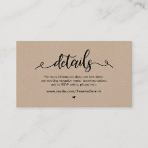 Modern Rustic Farm, Black, Kraft,  Wedding Details Enclosure Card