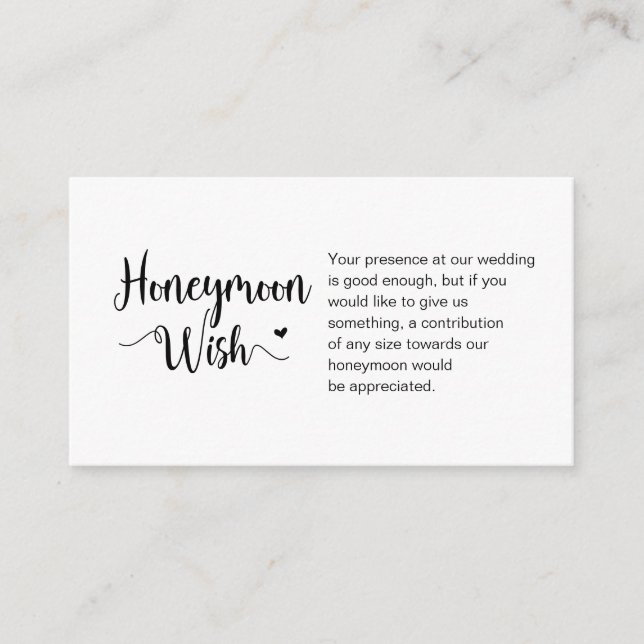 Modern Rustic Farm, Black Script, Honeymoon Wish Enclosure Card (Front)