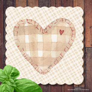 Modern rustic farm house heart and tartan Brown Paper Coaster