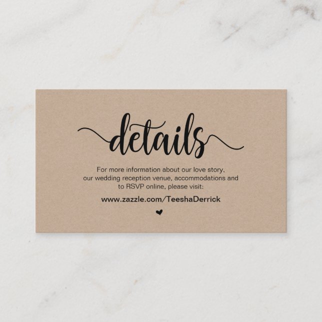 Modern Rustic Farm Kraft, Wedding Details Enclosure Card (Front)