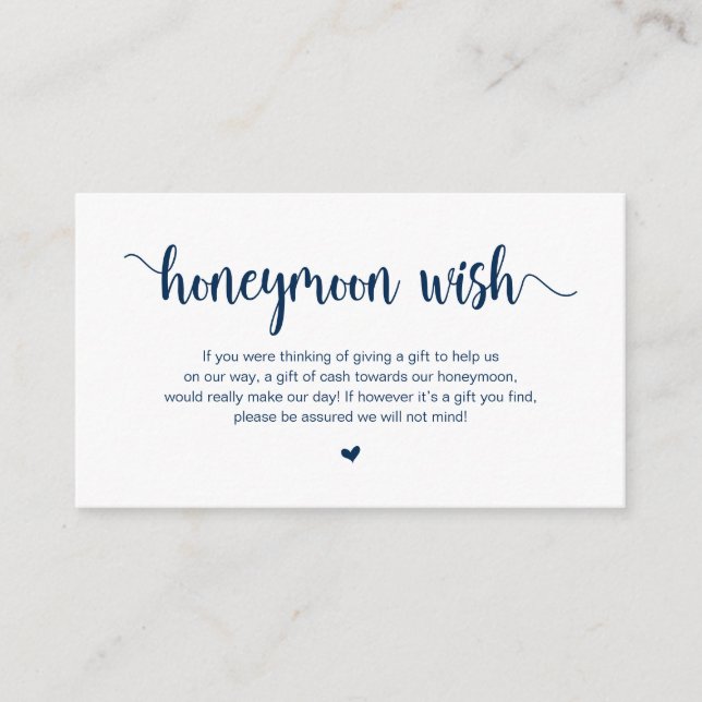 Modern Rustic Farm,, Navy Blue Honeymoon Wish Enclosure Card (Front)
