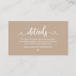 Modern Rustic Farm, White, Kraft, Wedding Details Enclosure Card