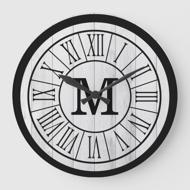Modern Rustic Farmhouse Family Monogram Wood Large Clock (Front)
